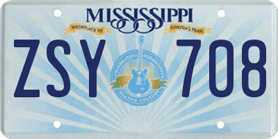 MS license plate ZSY708