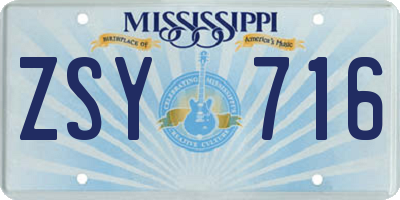 MS license plate ZSY716