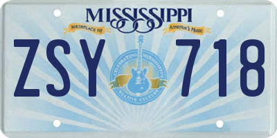 MS license plate ZSY718