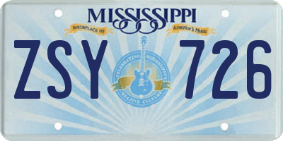 MS license plate ZSY726
