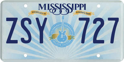 MS license plate ZSY727