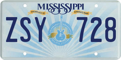 MS license plate ZSY728
