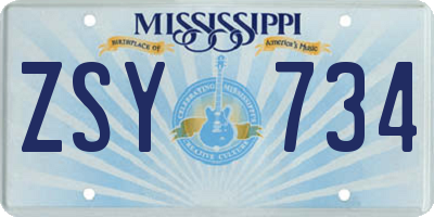 MS license plate ZSY734