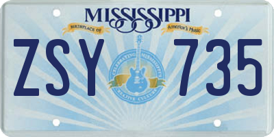 MS license plate ZSY735