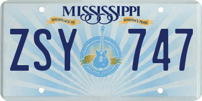 MS license plate ZSY747