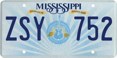 MS license plate ZSY752