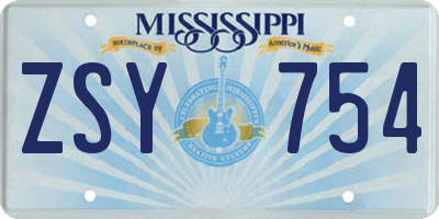 MS license plate ZSY754
