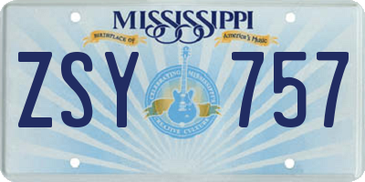 MS license plate ZSY757
