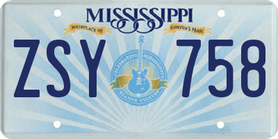 MS license plate ZSY758