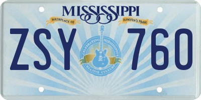 MS license plate ZSY760