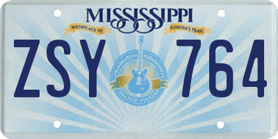 MS license plate ZSY764