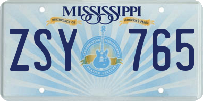 MS license plate ZSY765