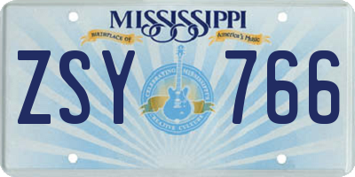 MS license plate ZSY766
