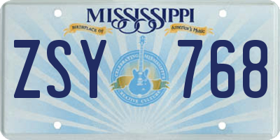 MS license plate ZSY768