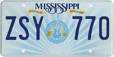 MS license plate ZSY770