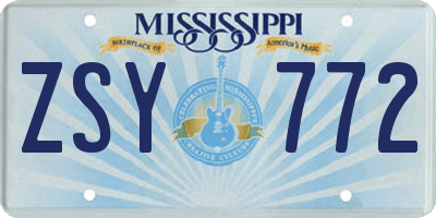 MS license plate ZSY772