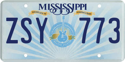 MS license plate ZSY773