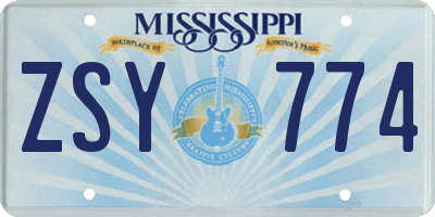 MS license plate ZSY774
