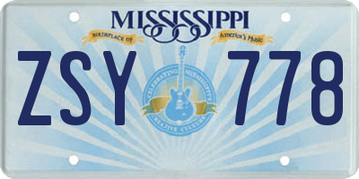 MS license plate ZSY778