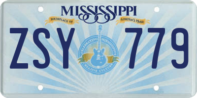 MS license plate ZSY779