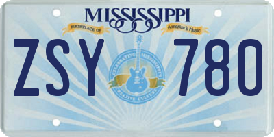 MS license plate ZSY780