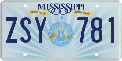 MS license plate ZSY781