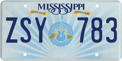 MS license plate ZSY783