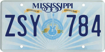 MS license plate ZSY784