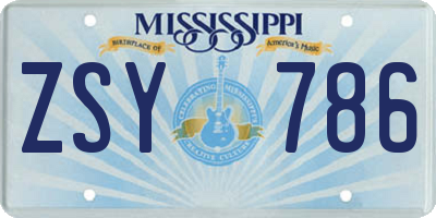 MS license plate ZSY786