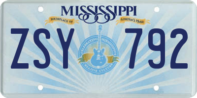 MS license plate ZSY792
