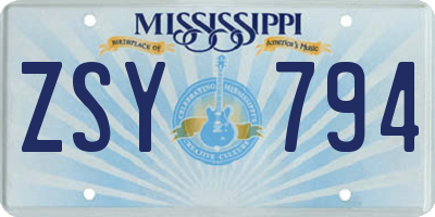 MS license plate ZSY794