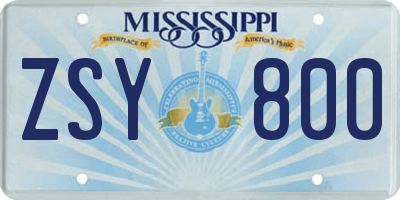 MS license plate ZSY800