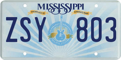 MS license plate ZSY803