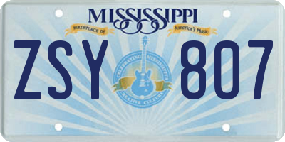 MS license plate ZSY807