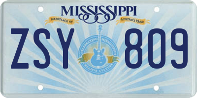 MS license plate ZSY809