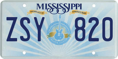 MS license plate ZSY820