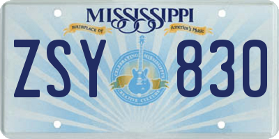 MS license plate ZSY830