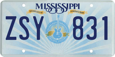 MS license plate ZSY831