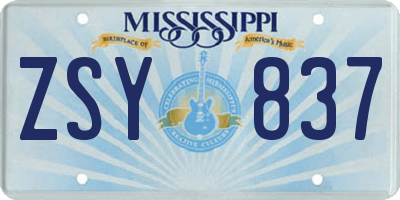 MS license plate ZSY837