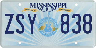 MS license plate ZSY838