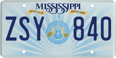 MS license plate ZSY840