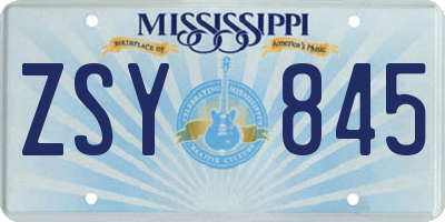 MS license plate ZSY845