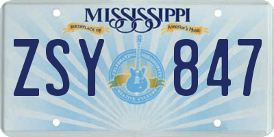 MS license plate ZSY847