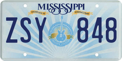 MS license plate ZSY848