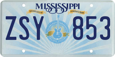 MS license plate ZSY853