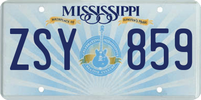 MS license plate ZSY859