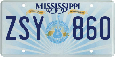 MS license plate ZSY860