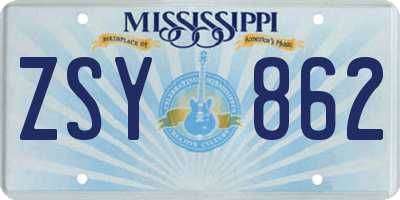 MS license plate ZSY862
