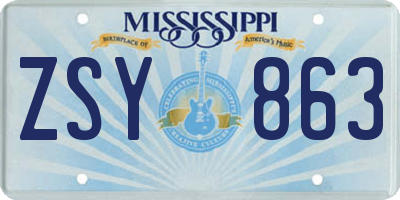 MS license plate ZSY863
