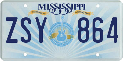 MS license plate ZSY864